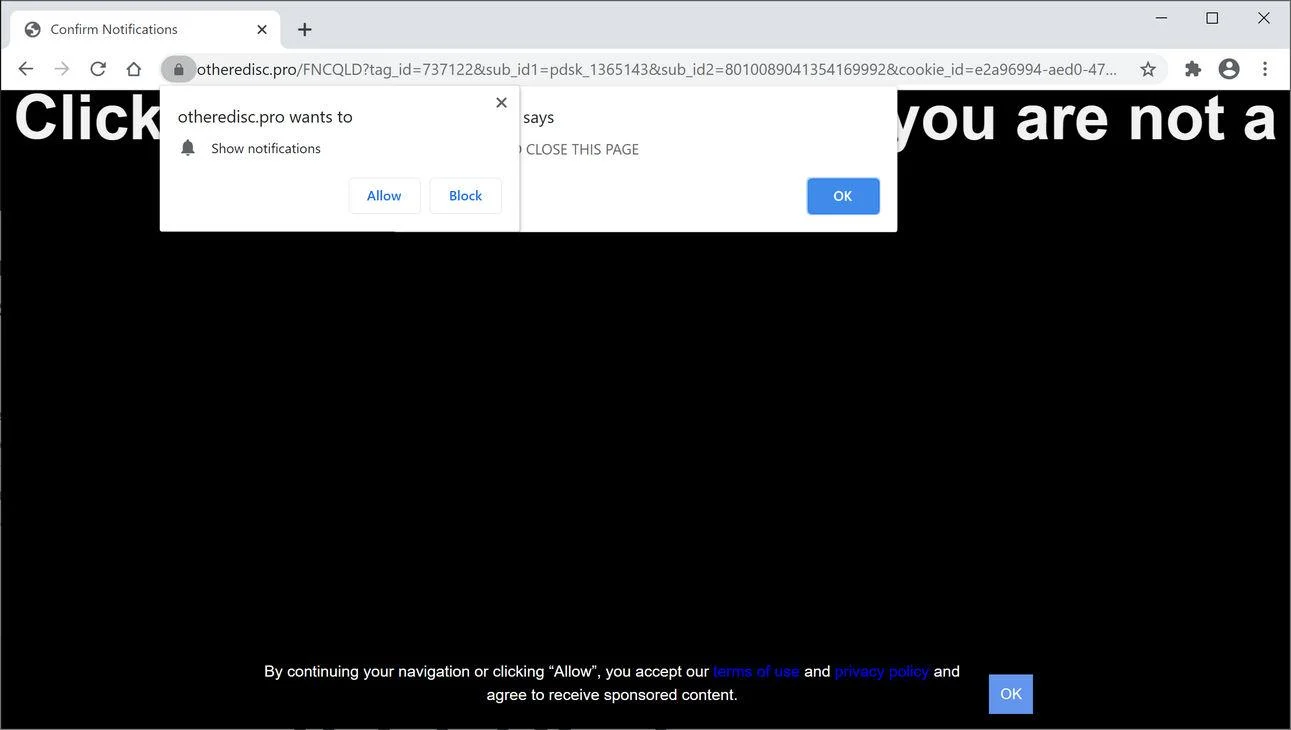 Image: Chrome browser is redirected to Otheredisc.pro