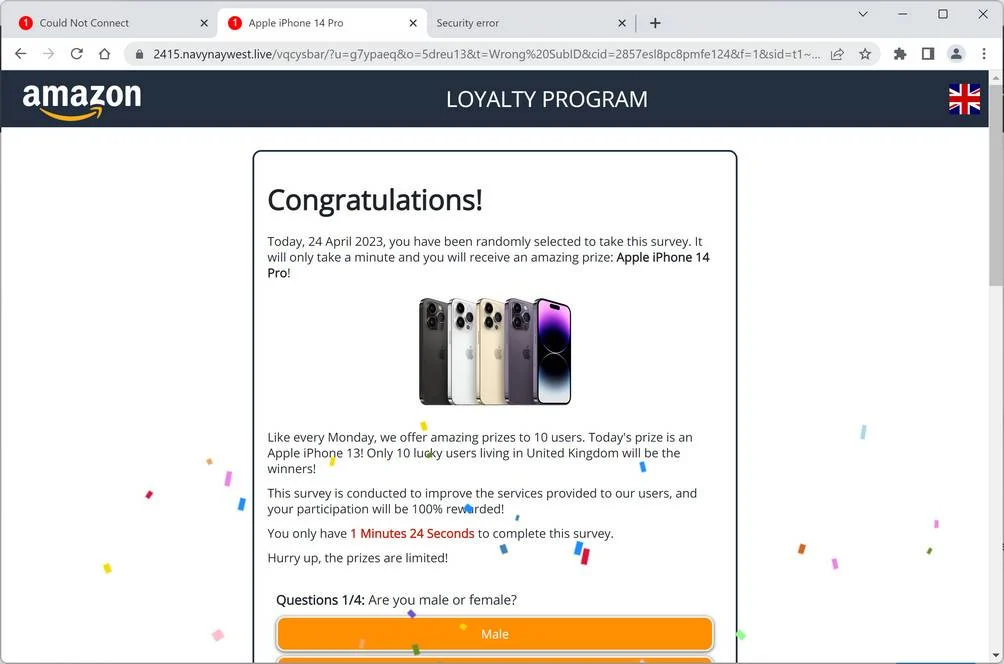 Screenshot of Navynaywest.live Fake Survey