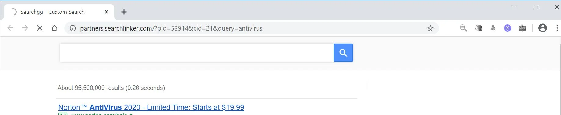 Image: Chrome browser is redirected to Partners.searchlinker.com