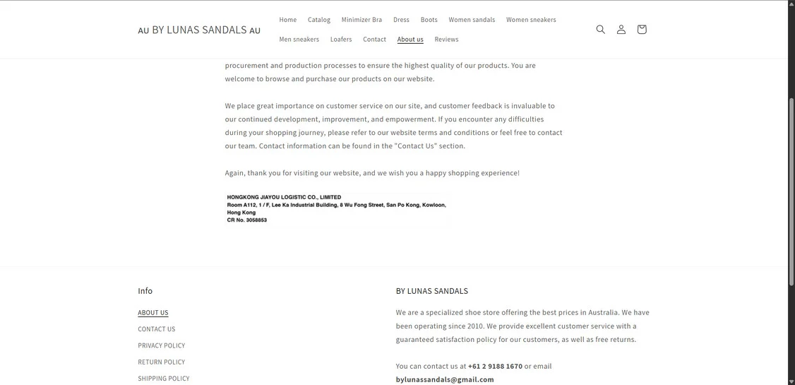 Bylunasandals.com scam