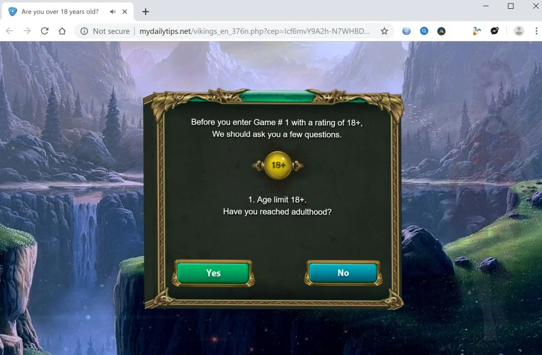 Image: Chrome browser is redirected to Mydailytips.net