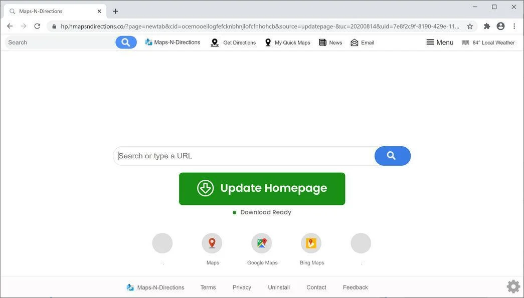 Image: Chrome browser is redirected to Maps-N-Directions