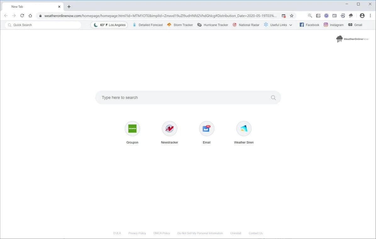 How to remove Weatheronlinenow.com redirect (Virus Removal Guide) 1 Image: Chrome browser is redirected to Weatheronlinenow.com