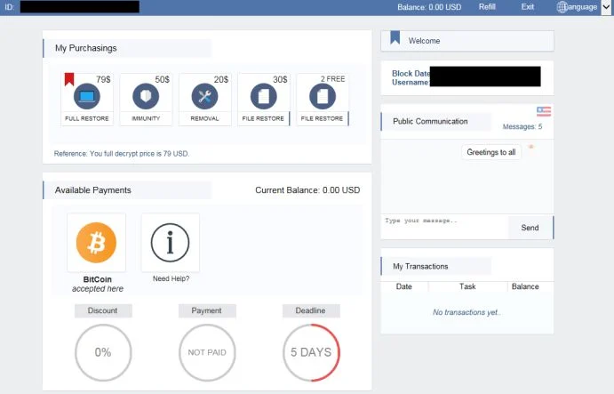 Spora Ransomware Bitcoins payment