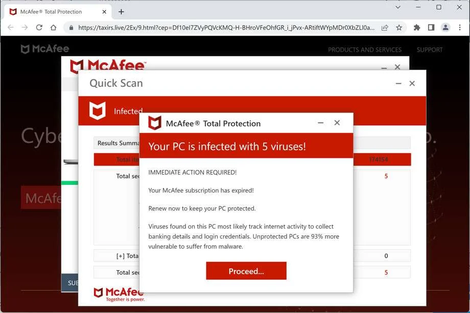 Image: Chrome browser is redirected to Taxirs.live