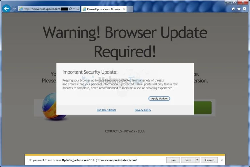 NewVersionUpdate.com virus Picture of NewVersionUpdate.com virus