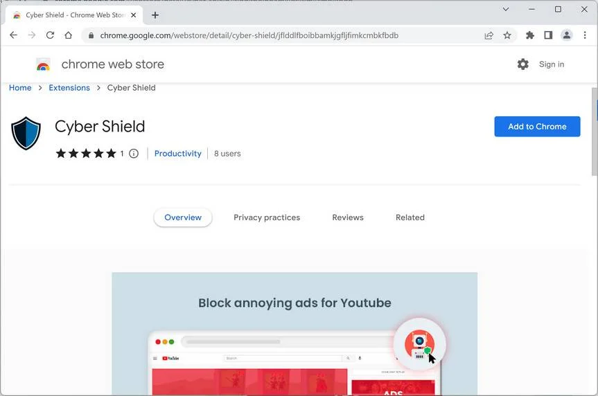 Remove Cyber Shield Extension (Virus Removal Guide) 1 Image: Cyber Shield Chrome Extension