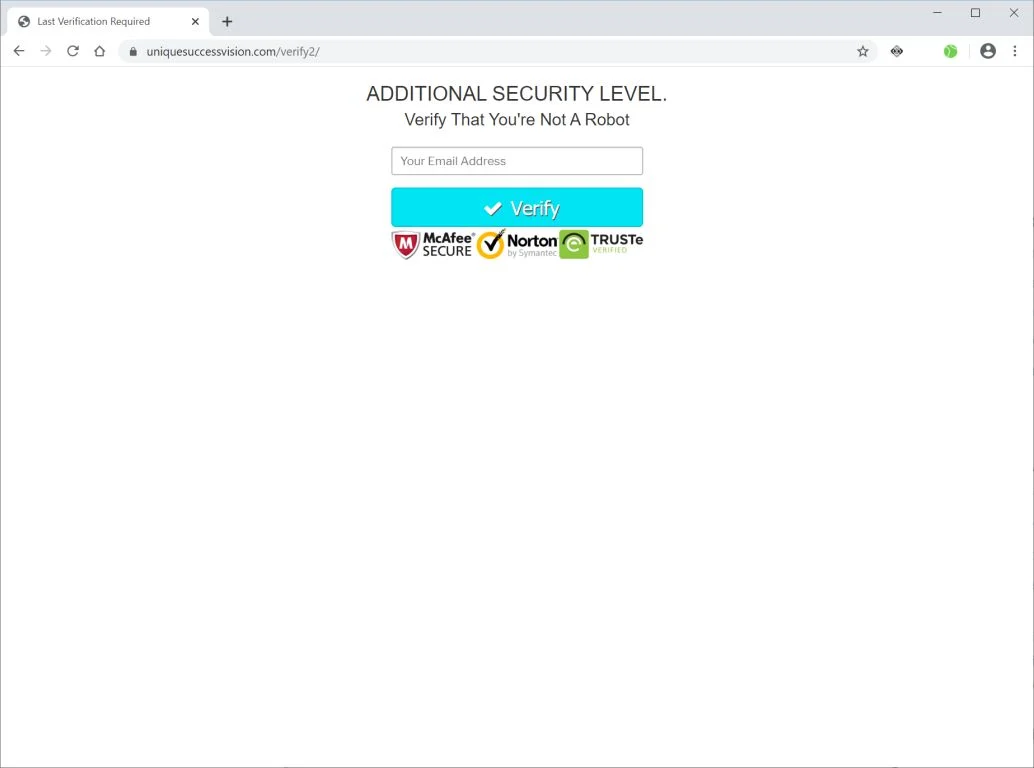 Image: Chrome browser is redirected to Uniquesuccessvision.com