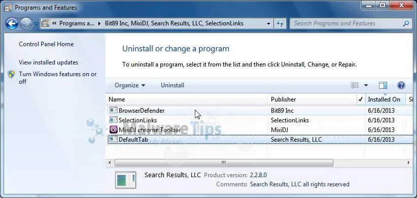 [Image: Uninstall Delta Search program]