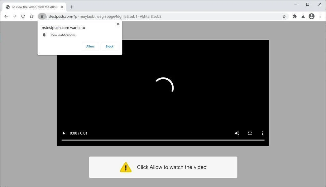 Image: Chrome browser is redirected to Nstestpush.com