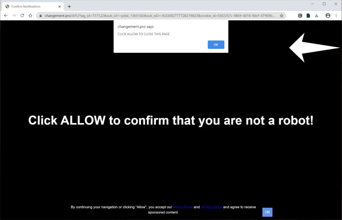 Remove Changement.pro pop-up ads (Virus Removal Guide) 1 Image: Chrome browser is redirected to Changement.pro