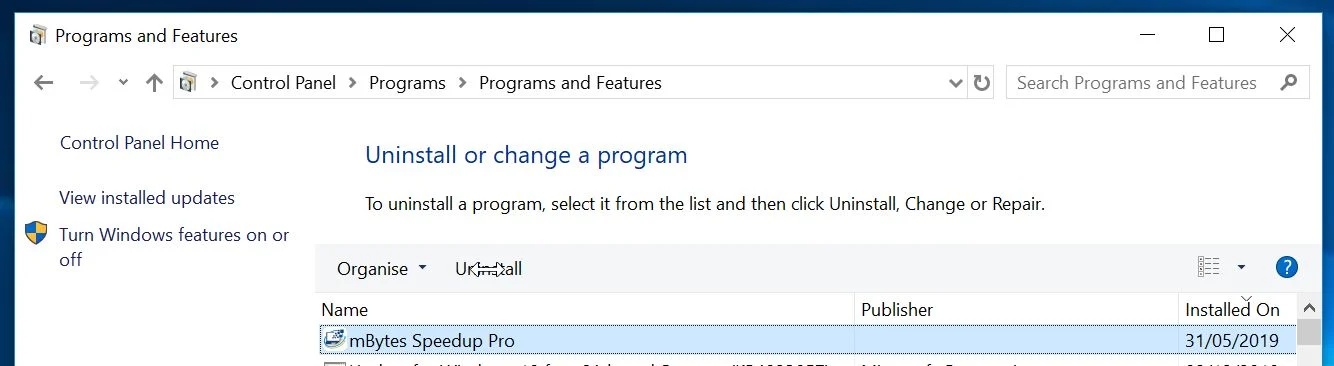 Uninstall mBytes Speedup Pro Virus
