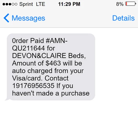 Image: Devon & Claire Beds Text Message Scam