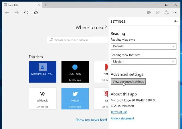 Microsof Edge Advanced Settings