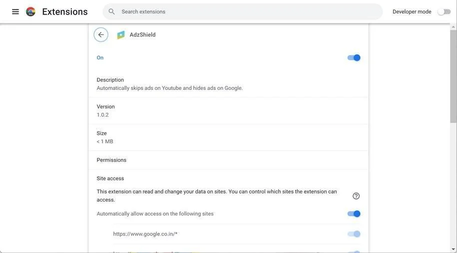 Image: AdzShield Chrome extension