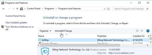 Uninstall Adskip