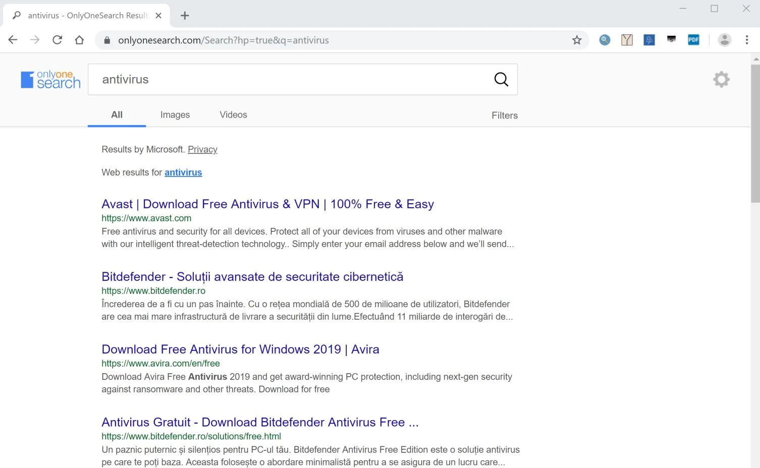 Image: Google Chrome is redirected to the Onlyonesearch.com site