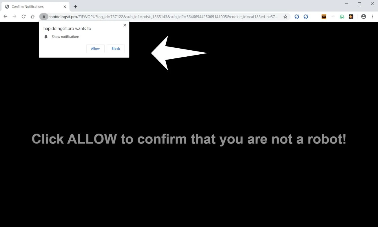 How to remove Hapiddingsit.pro pop-up ads (Virus Removal Guide) 1 Image: Chrome browser is redirected to Hapiddingsit.pro