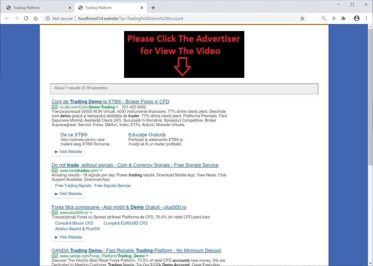 Image: Chrome browser is redirected to Foodforex014.website