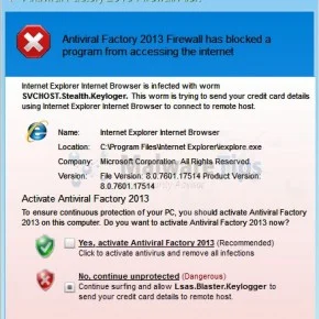 3 Easy Ways to Remove "Antiviral Factory 2013" virus 2 Picture of Antiviral Factory 2013 Firewall Alert