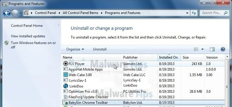 [Image: Uninstall Secret Sauce program from Windows]