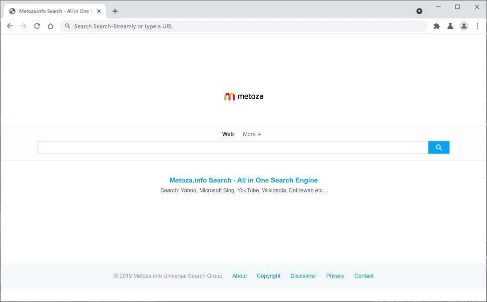 Image: Chrome browser is redirected through Metoza.info