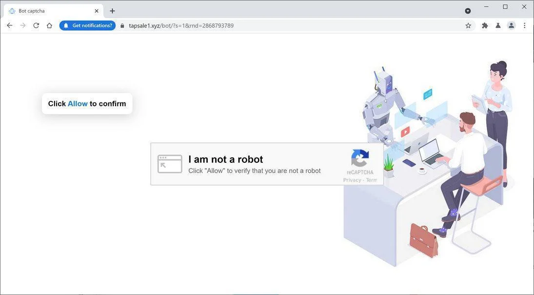 Image: Chrome browser is redirected to Tapsale1.xyz