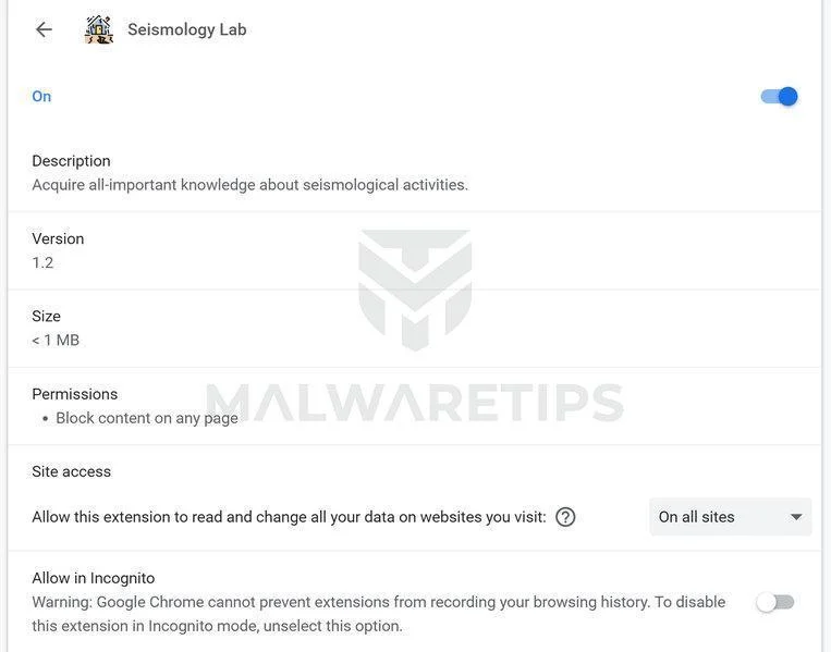 Remove Seismology Lab browser extension (Virus Removal Guide) 1 Image: Seismology Lab browser extension