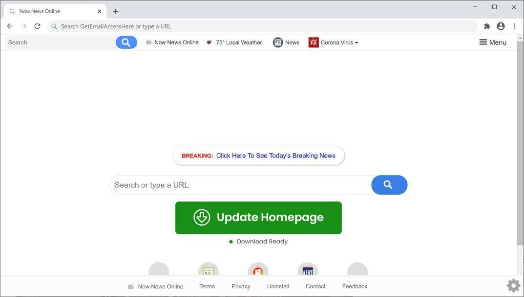Image: Chrome browser is redirected to Now News Online