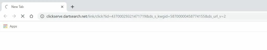 Image: Chrome browser is redirected to the Clickserve.dartsearch.net site