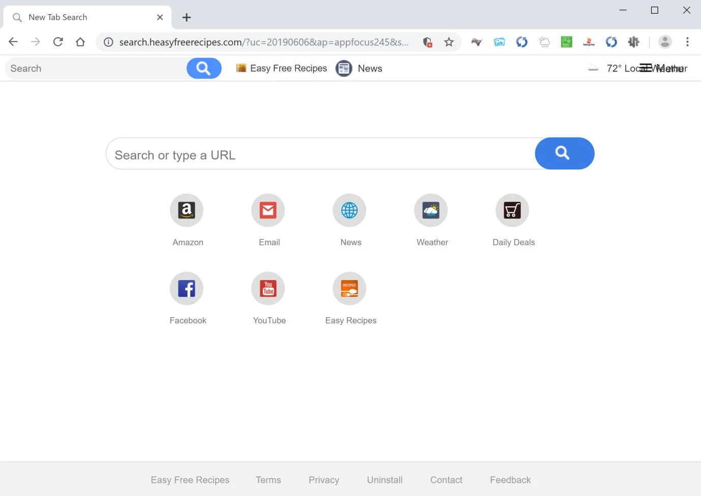 How to remove Easy Free Recipes redirect (Virus Removal Guide) 1 Image: Google Chrome is redirected to Easy Free Recipes New Tab