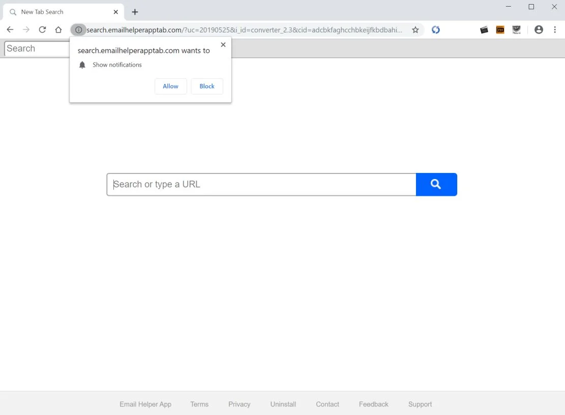 Image: Chrome browser is redirected to Email Helper App Search