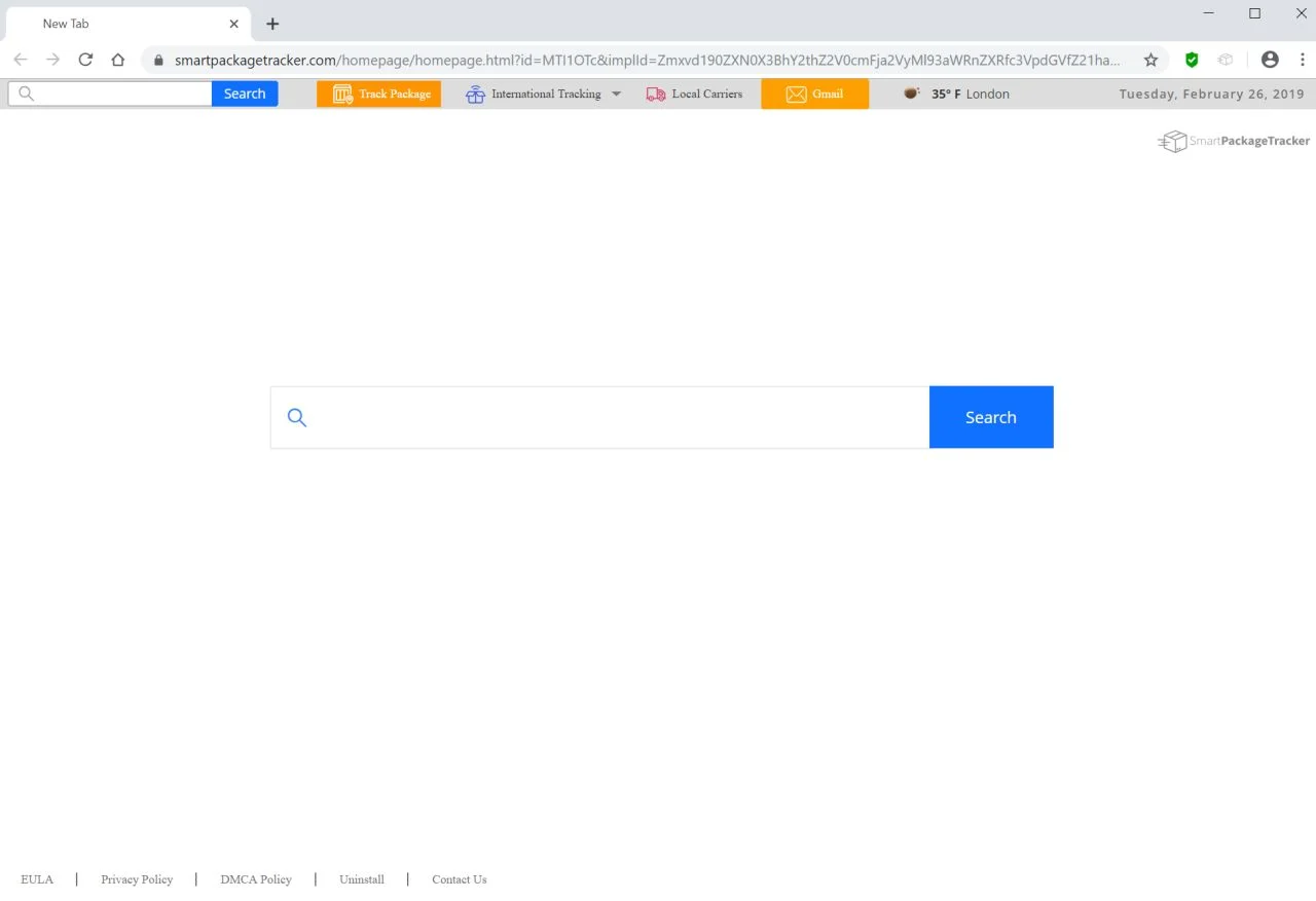 How to remove SmartPackageTracker redirect (Virus Removal Guide) 1 Image: Google Chrome is redirected to the SmartPackageTracker New Tab