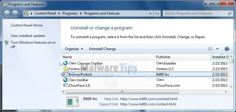 [Image: Uninstall Claro Search program]