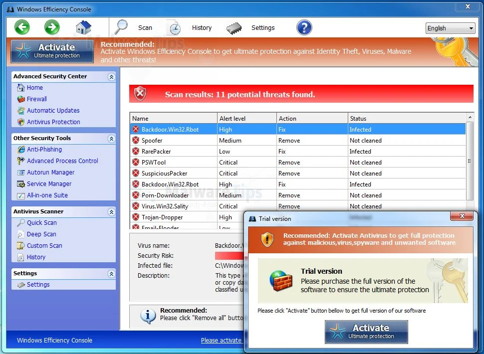 [Image: Windows Efficiency Console malware]