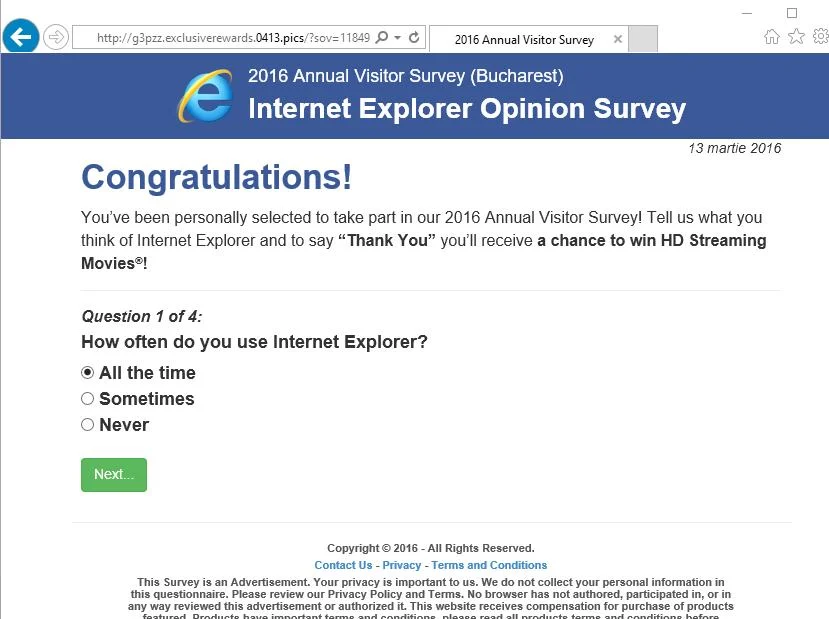 Internet Explorer Opinion Survey adware