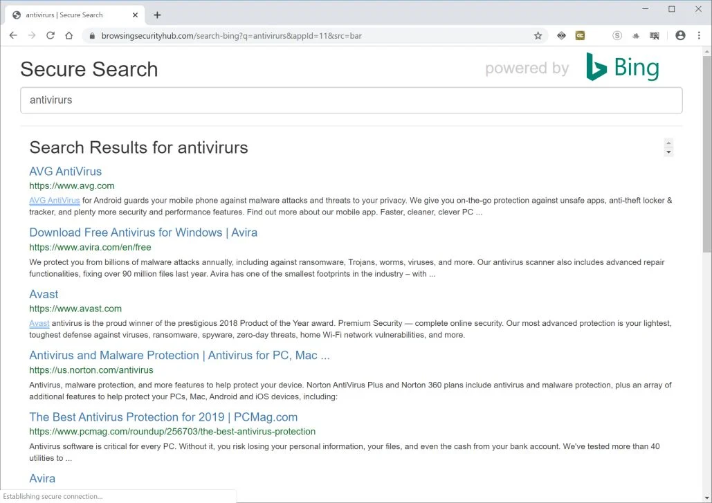 Image: Chrome browser is redirected to Browsingsecurityhub.com