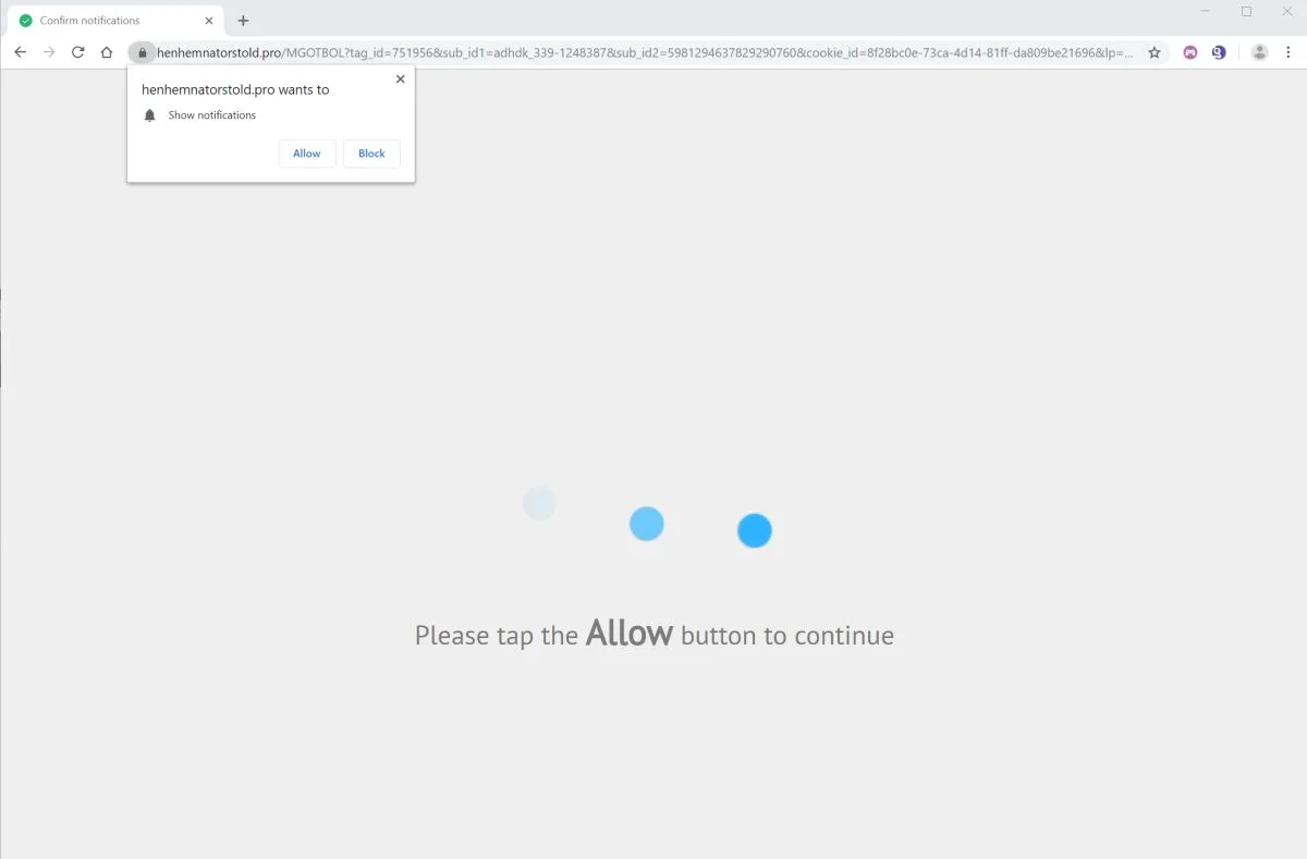 Remove Henhemnatorstold.pro pop-up ads (Virus Removal Guide) 1 Image: Chrome browser is redirected to Henhemnatorstold.pro