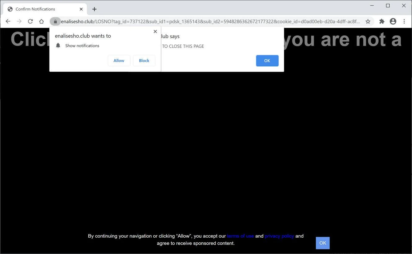 Image: Chrome browser is redirected to Enalisesho.club