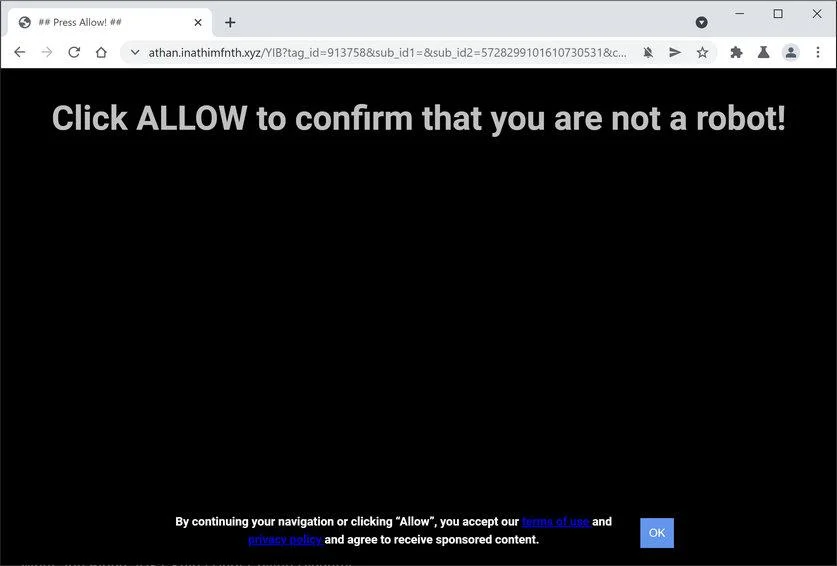 Remove Inathimfnth.xyz pop-up ads (Virus Removal Guide) 1 Image: Chrome browser is redirected to Inathimfnth.xyz