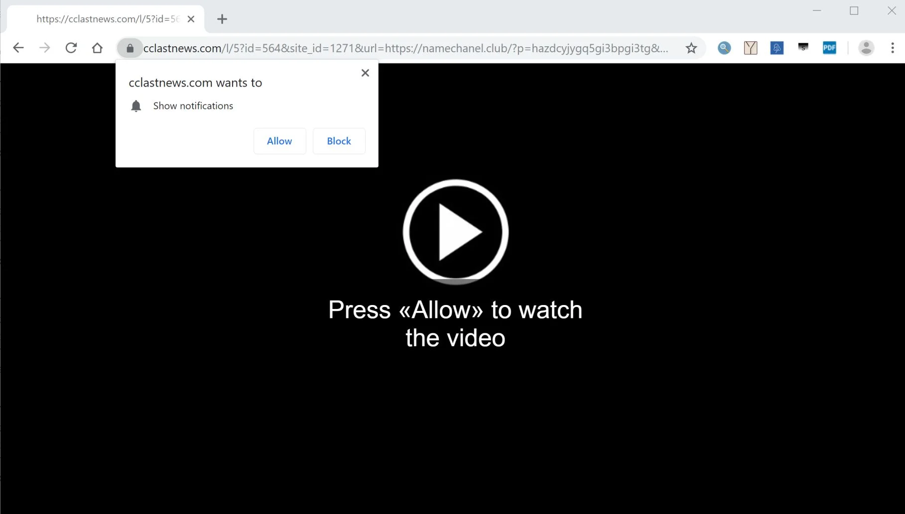 Image: Chrome browser is redirected to the Cclastnews.com site
