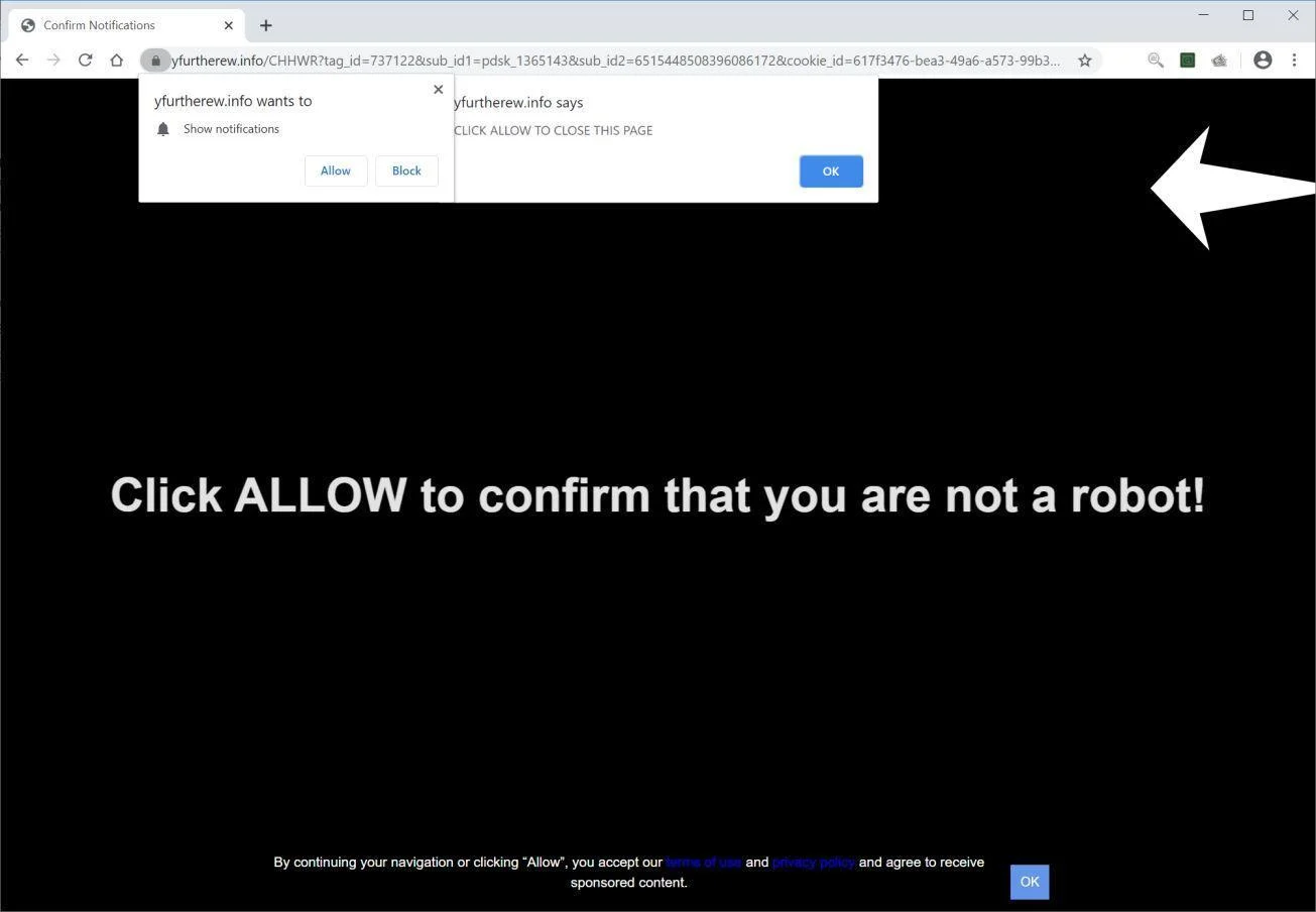 Remove Yfurtherew.info pop-up ads (Virus Removal Guide) 1 Image: Chrome browser is redirected to Yfurtherew.info
