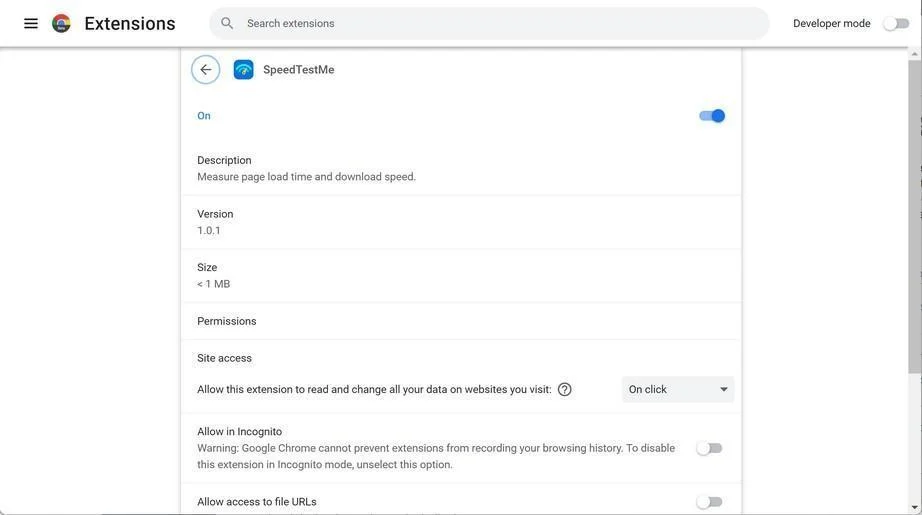 Image: SpeedTestMe Chrome extension