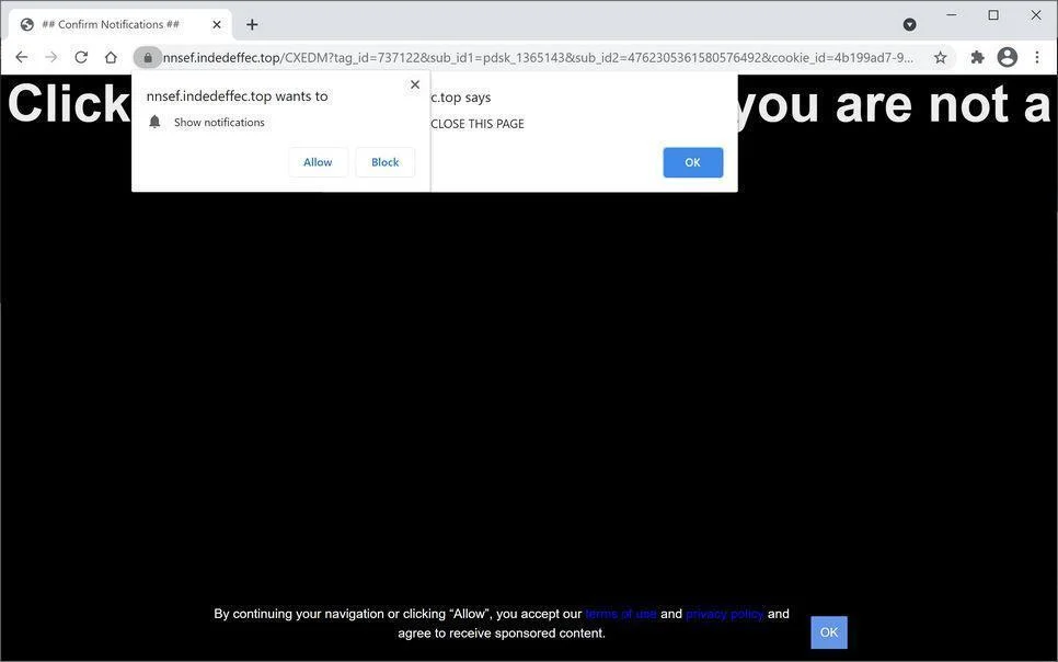 Image: Chrome browser is redirected to Indedeffec.top