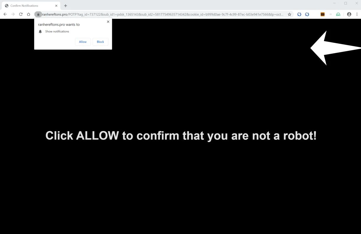 Image: Chrome browser is redirected to Ranhereftons.pro
