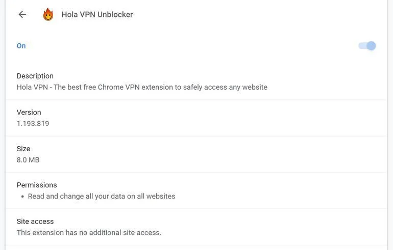 Image: Hola VPN Unblocker extension