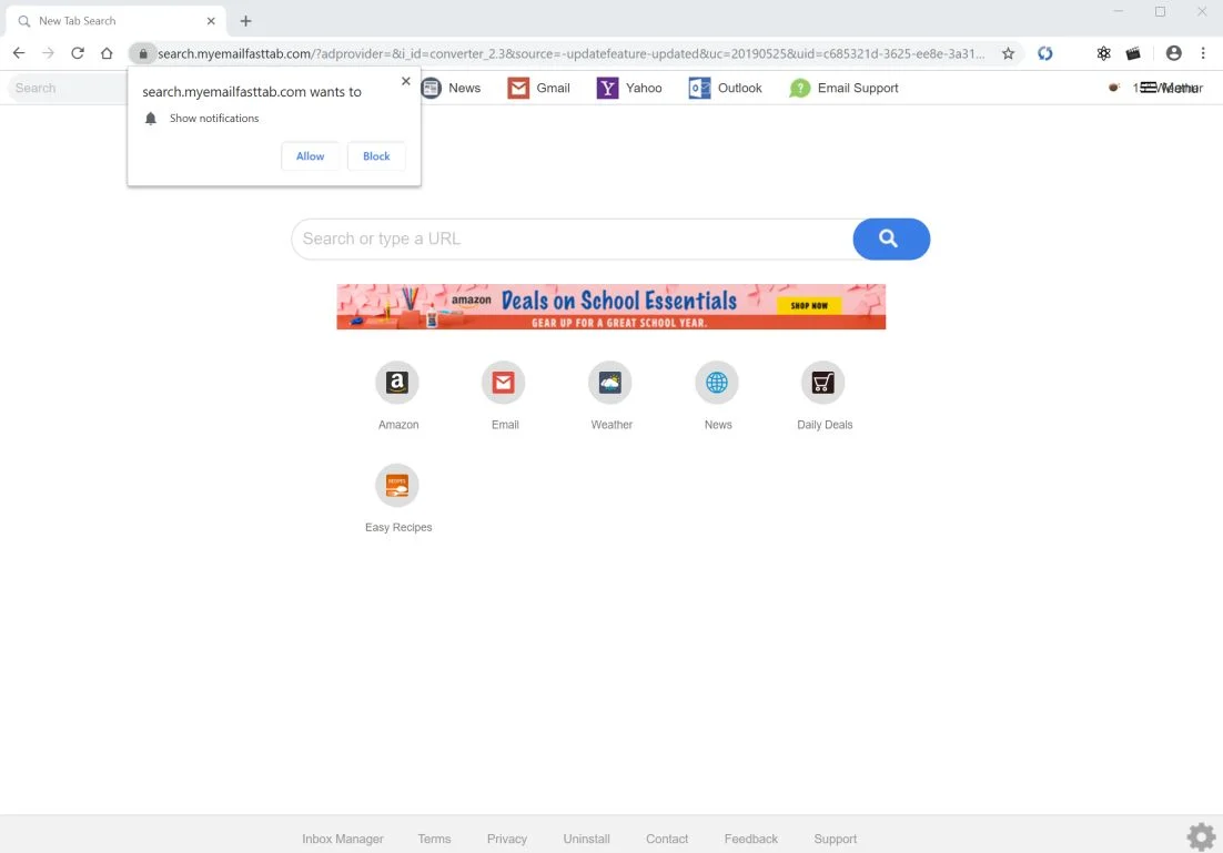 Image: Chrome browser is redirected to search.myemailfasttab.com
