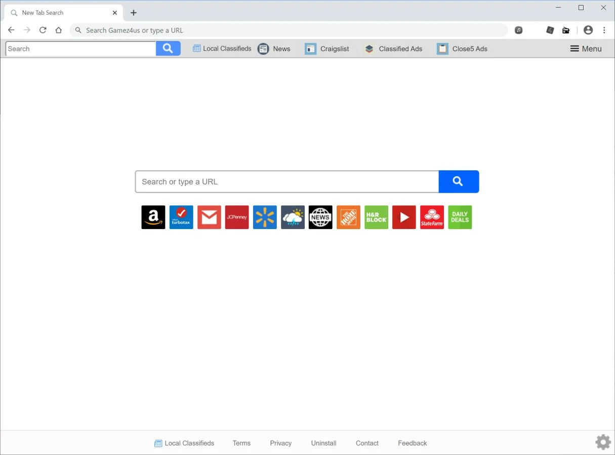 Image: Chrome browser is redirected to search.localclassifiedslisttab.com