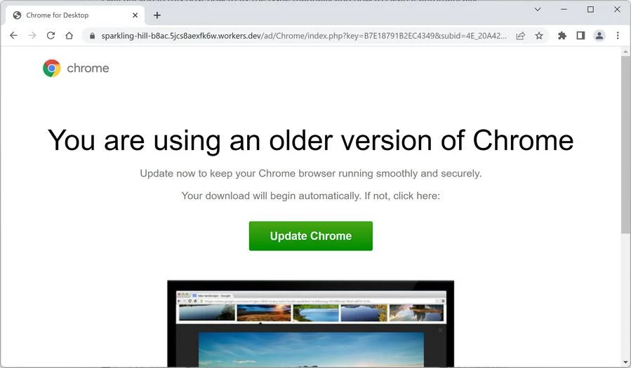 Image: You are using an older version of Chrome Scam