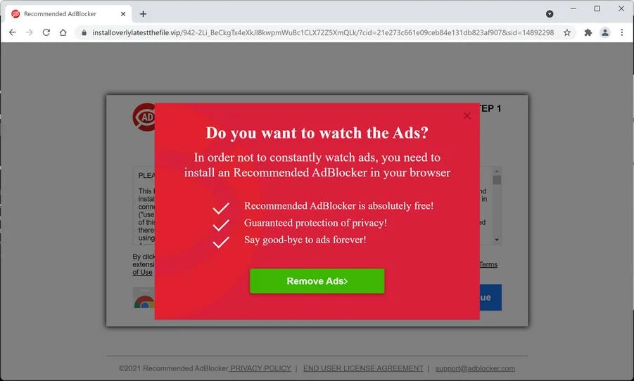 Remove Installoverlylatestthefile.vip scam (Virus Removal Guide) 1 Image: Installoverlylatestthefile.vip browser redirect